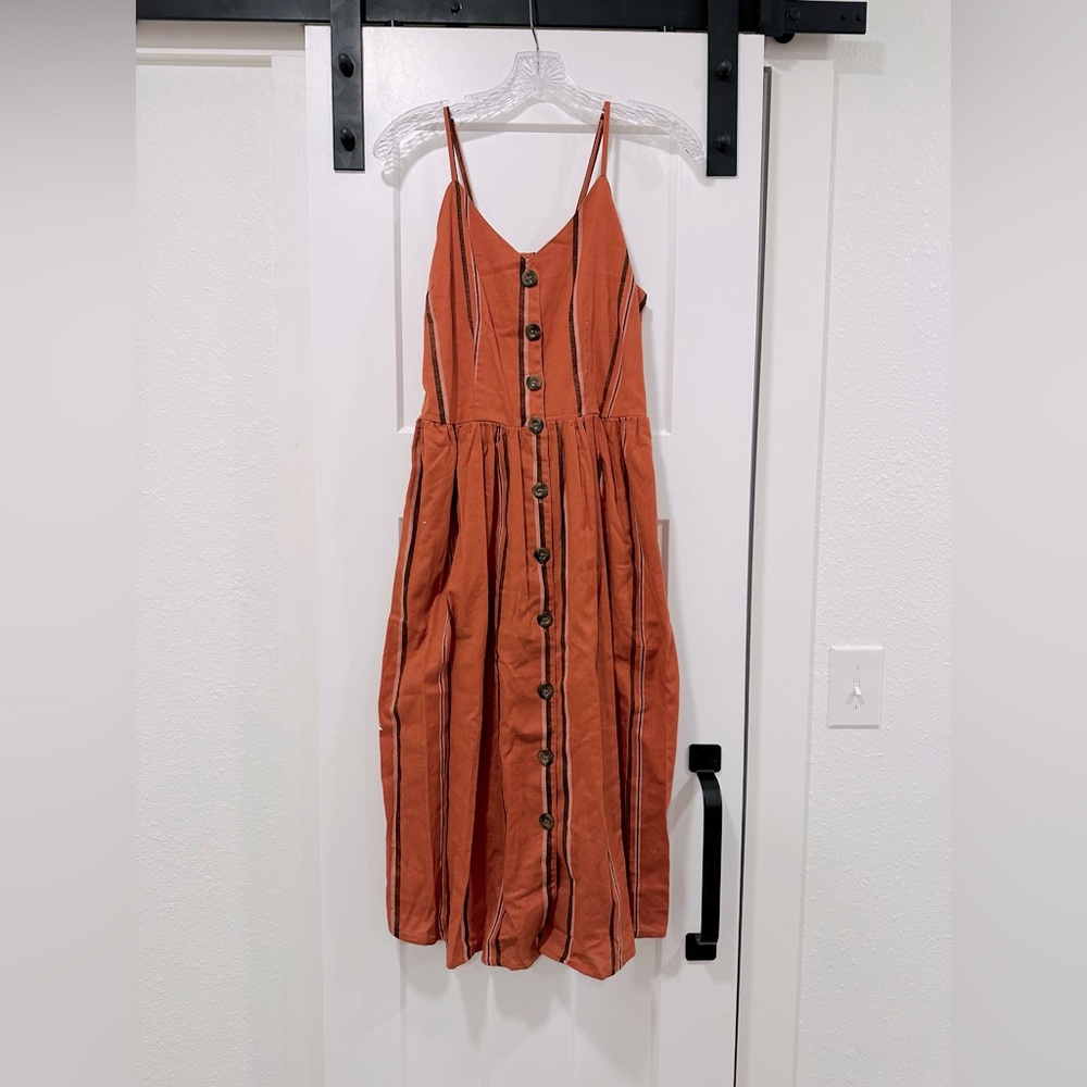 Orange striped Japna midi dress.